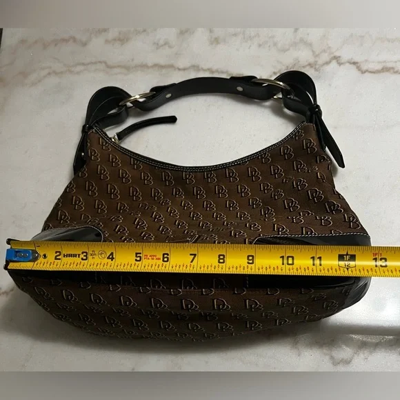 Dooney & Bourke Nikki Hobo Bag Signature Canvas Patent Leather Trim Black Brown - Picture 11 of 11